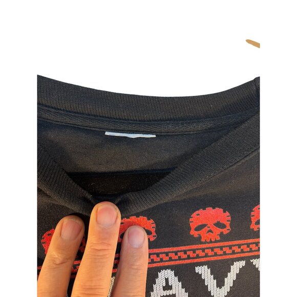 Heavy Christmas Skeleton Ugly Sweater Black Red Holiday Print Funny Mens L - Picture 3 of 4